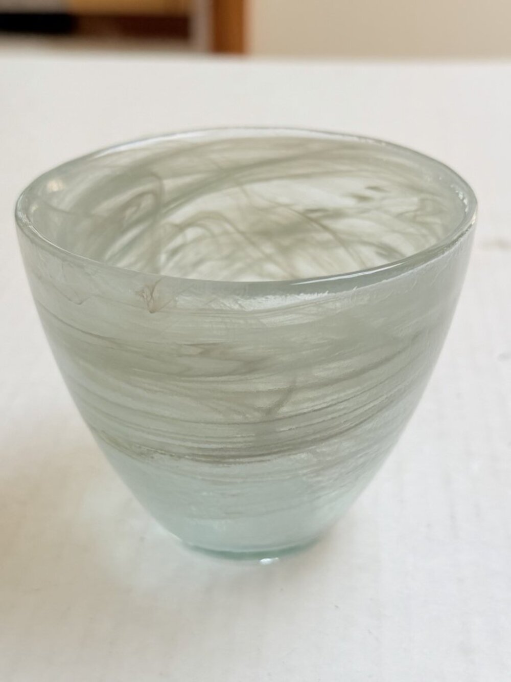 Recycled‎ Art Glass Bowl Gray White Swirl Votive Holder Gift Decor